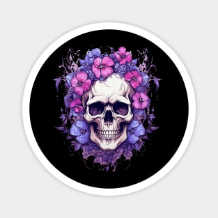 Skull and Purple Flowers Magnet